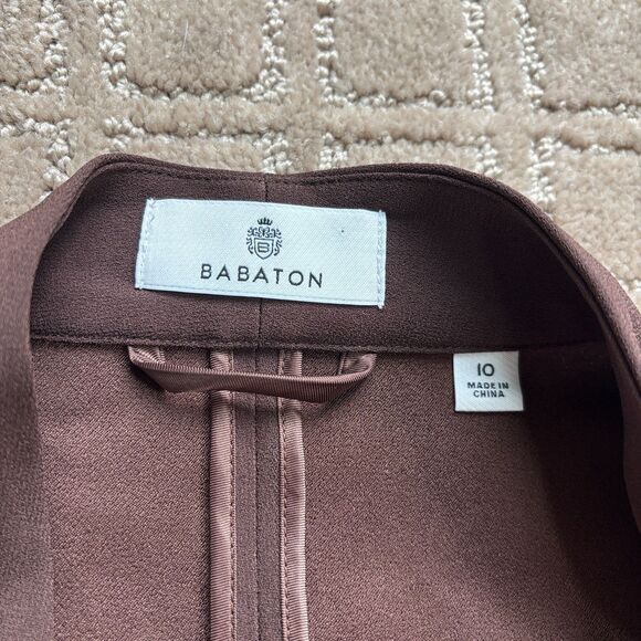 Babaton Power Hip Blazer Women's 10 Chocolate Brown Crepe Open Front Drape READ - Picture 5 of 11